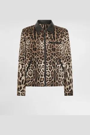 Dolce & Gabbana Cazadora De Algodón Con Estampado Leopardo Y Placa - Hombre Abrigos Y Chaquetas Estampado Animal 48