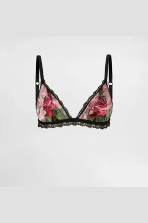 Dolce & Gabbana Sujetador De Triángulo En Raso Y Tul Con Estampado De Rosas - Mujer Lingerie 1