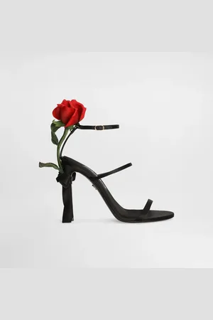 Dolce & Gabbana Sandalia De Raso Con Bordado Rosa - Mujer Sandalias Y Cuñas Viscosa 35