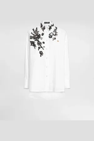 Dolce & Gabbana Camisa Holgada De Popelina De Algodón Con Aplicaciones De Encaje - Mujer Camisas Y Tops 36