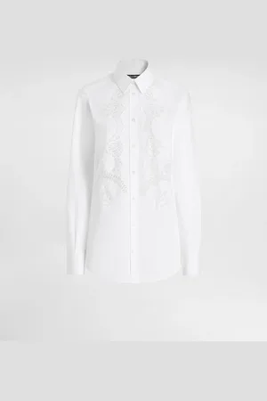 Dolce & Gabbana Camisa De Popelina De Algodón Con Intarsia De Encaje - Mujer Camisas Y Tops Algod�n 36