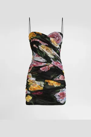 Dolce & Gabbana Vestido Corto De Tul Drapeado Con Estampado De Peonías Y Rosas - Mujer Vestidos 36