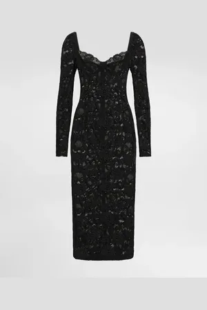 Dolce & Gabbana Vestido Longuette De Encaje Floral Con Copas De Sujetador - Mujer Vestidos Encaje 36