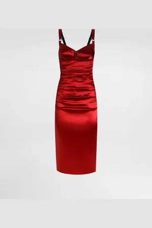 Dolce & Gabbana Vestido Longuette De Raso Drapeado Con Copas Cónicas - Mujer Vestidos Raso 40
