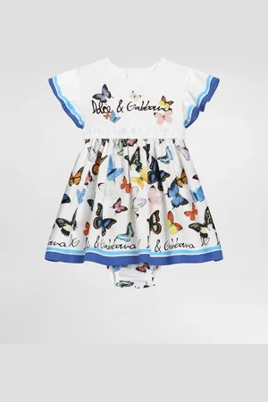 Dolce & Gabbana Vestido De Punto Y Popelina Con Estampado De Mariposas - Mujer Vestidos Multicolor 3/6 Months