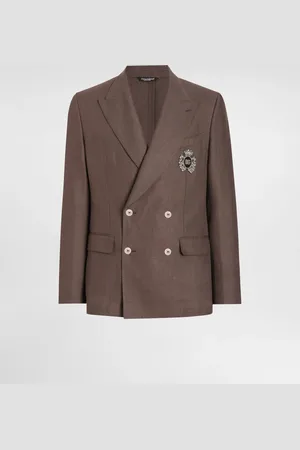 Dolce & Gabbana Chaqueta De Lino Con Botonadura Doble Y Parche - Hombre Trajes Y Americanas Marr�n 44