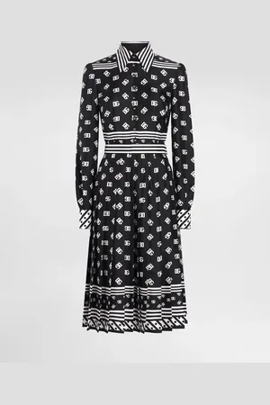 Dolce & Gabbana Vestido Camisero Longuette De Sarga Con Estampado Fular Logotipo Dg Integral - Mujer Vestidos 36