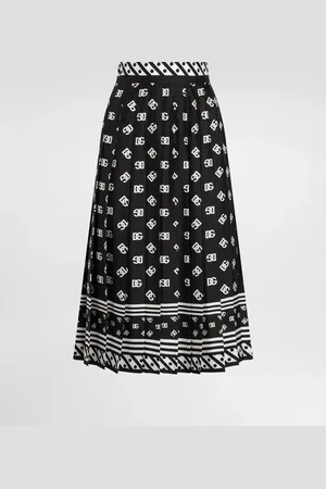 Dolce & Gabbana Falda Longuette Plisada De Sarga De Seda Con Estampado Fular Logotipo Dg Integral - Mujer Faldas 40