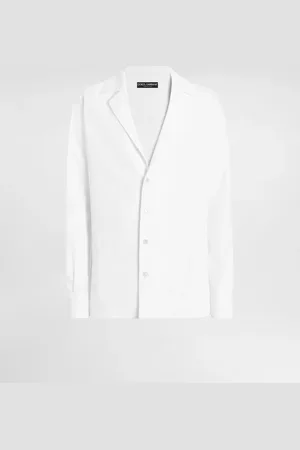 Dolce & Gabbana Camisa De Manga Larga Con Cuello De Pico De Tela De Lino - Hombre Camisas 38