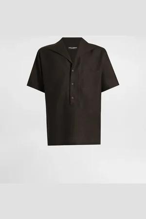 Dolce & Gabbana Camisa Con Tres Botones Y Manga Corta De Lino - Hombre Camisas Marr�n Lino 39