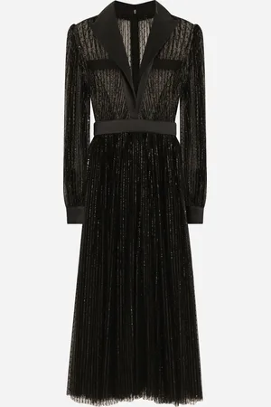 Dolce & Gabbana Vestido Camisero Longuette Estilo Esmoquin De Tul Bordado Con Lentejuelas - Mujer Vestidos 36