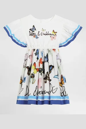 Dolce & Gabbana Vestido De Punto Y Popelina Con Estampado De Mariposas - Mujer Vestidos Multicolor 3 Years