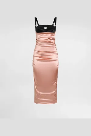 Dolce & Gabbana Vestido Longuette De Raso Drapeado Con Copas De Sujetador - Mujer Vestidos Raso 36