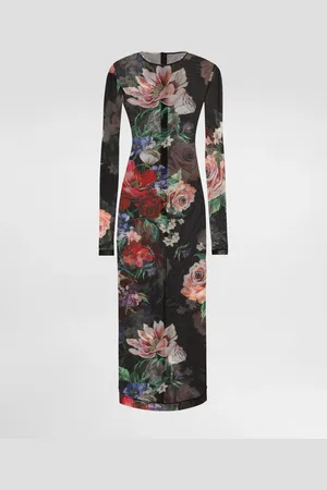 Dolce & Gabbana Vestido Longuette De Tul Con Estampado De Flores - Mujer Vestidos 42