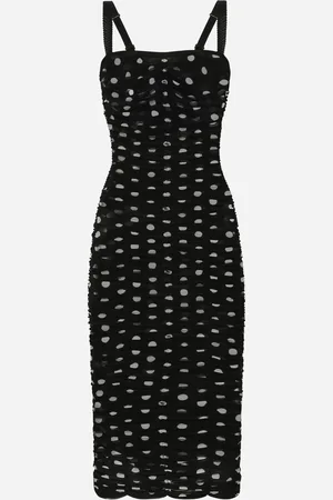 Dolce & Gabbana Vestido Longuette De Tubo Drapeado De Tul Con Estampado De Lunares - Mujer Vestidos 36