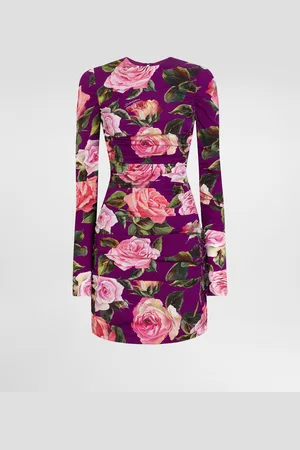 Dolce & Gabbana Vestido Midi De Tubo Drapeado En Charmeuse Con Estampado De Rosas - Mujer Vestidos 36