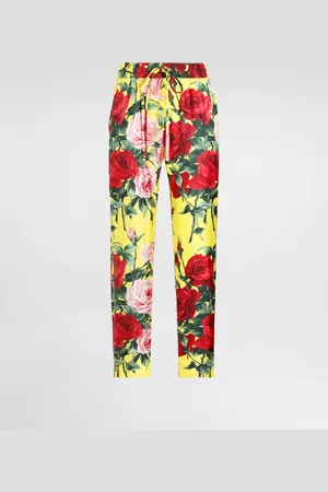 Dolce & Gabbana Pantalones En Sarga De Seda Con Estampado Bouquet - Mujer Pantalones Largos Y Cortos 38
