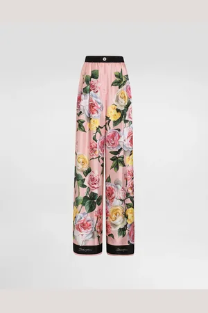 Dolce & Gabbana Pantalones Estilo Pijama De Seda Con Estampado De Peonías Y Rosas - Mujer Pantalones Largos Y Cortos 36