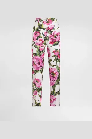 Dolce & Gabbana Pantalones De Algodón Jacquard Con Estampado De Peonías - Mujer Pantalones Largos Y Cortos 36
