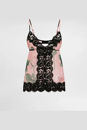 Dolce & Gabbana Top Lencero De Chifón Y Encaje Con Estampado De Rosas - Mujer Lingerie 1