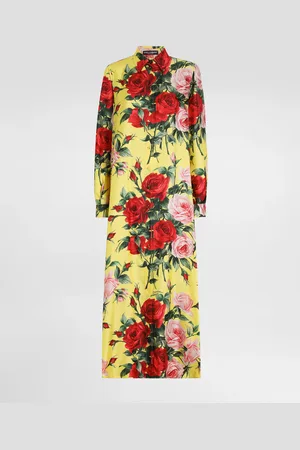 Dolce & Gabbana Caftán Largo De Raso De Seda Con Estampado Bouquet - Mujer Vestidos 40