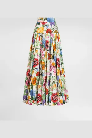 Dolce & Gabbana Falda De Volantes Larga De Algodón Con Estampado De Flores - Mujer Faldas 36