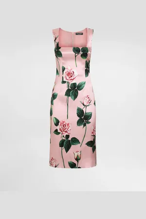 Dolce & Gabbana Vestido Longuette De Tubo De Raso Con Estampado De Rosas - Mujer Vestidos 36