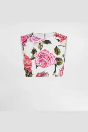 Dolce & Gabbana Top Corto De Algodón Jacquard Con Estampado De Rosas - Mujer Camisas Y Tops 36