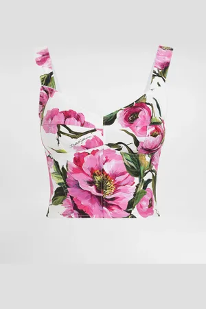 Dolce & Gabbana Top Bustier De Algodón Con Estampado De Peonías - Mujer Camisas Y Tops 40