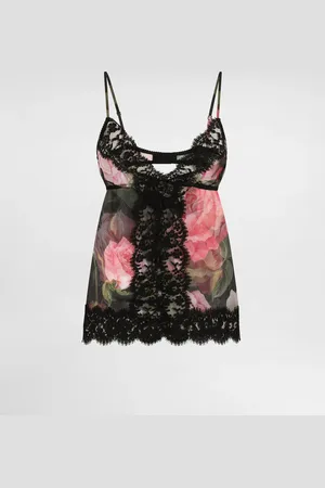 Dolce & Gabbana Top Lencero De Chifón Y Encaje Con Estampado De Rosas - Mujer Lingerie 1