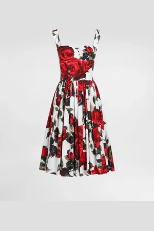 Dolce & Gabbana Vestido Corsetero Longuette Con Estampado De Rosas - Mujer Vestidos 40