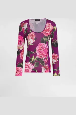 Dolce & Gabbana Jersey De Seda Con Estampado De Rosas - Mujer Prendas De Punto 36