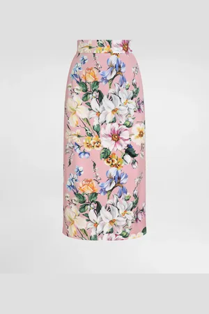 Dolce & Gabbana Falda Longuette De Charmeuse Con Estampado De Flores - Mujer Faldas 36