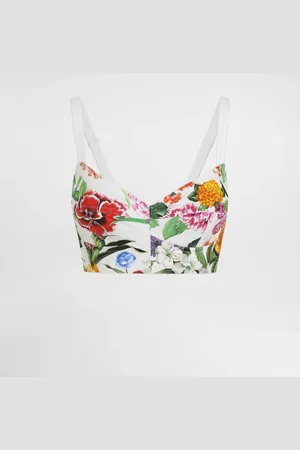 Dolce & Gabbana Top Bustier Bralette De Algodón Con Estampado De Flores - Mujer Camisas Y Tops 36