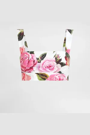 Dolce & Gabbana Top Bralette De Algodón Con Estampado De Rosas - Mujer Camisas Y Tops 36