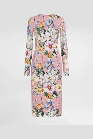 Dolce & Gabbana Vestido Longuette De Tubo De Charmeuse Con Estampado De Flores - Mujer Vestidos 36