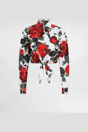 Dolce & Gabbana Camisa Corta De Algodón Con Lazo Y Estampado De Rosas - Mujer Camisas Y Tops 36
