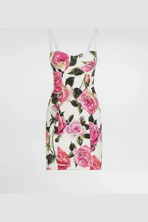 Dolce & Gabbana Vestido Corsetero De Algodón Jacquard Con Estampado De Rosas - Mujer Vestidos 38