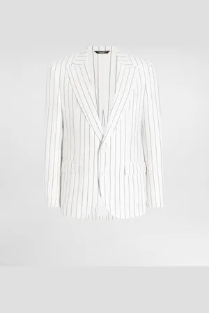 Dolce & Gabbana Chaqueta De Botonadura Sencilla En Mezcla De Lino Con Raya Diplomática - Hombre Trajes Y Americanas 44