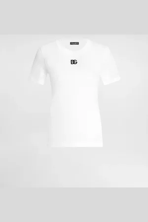 Dolce & Gabbana Jersey T-shirt With Dg Logo Embroidery - Mujer Camisetas Y Sudaderas Blanco 36