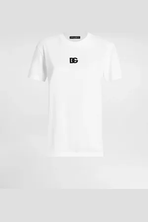 Dolce & Gabbana Jersey T-shirt With Dg Logo Embroidery - Mujer Camisetas Y Sudaderas Blanco 36