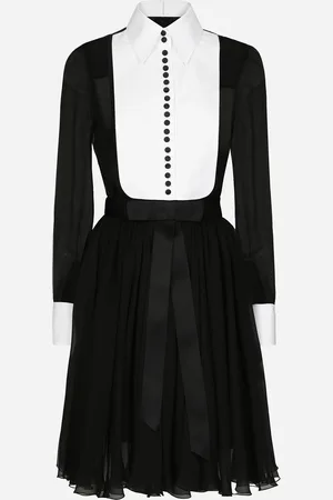 Dolce & Gabbana Vestido Camisero Midi De Chifón Con Plastrón Y Puños De Piqué - Mujer Vestidos Seda 44