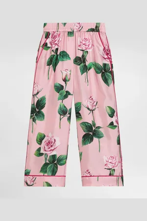 Dolce & Gabbana Pantalones Estilo Pijama De Sarga Con Estampado De Rosas - Mujer Pantalones Y Faldas 2 Years