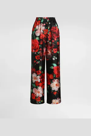 Dolce & Gabbana Pantalones Estilo Pijama De Raso Con Estampado De Rosas - Mujer Pantalones Largos Y Cortos 42