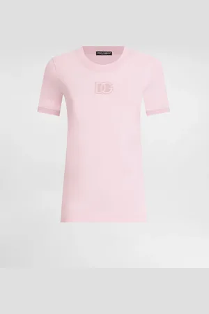 Dolce & Gabbana Jersey T-shirt With Raised Dg Logo Embroidery - Mujer Camisetas Y Sudaderas Rosa 36