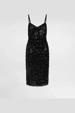 Dolce & Gabbana Vestido Longuette Lencero Con Flecos De Lentejuelas - Mujer Vestidos 36