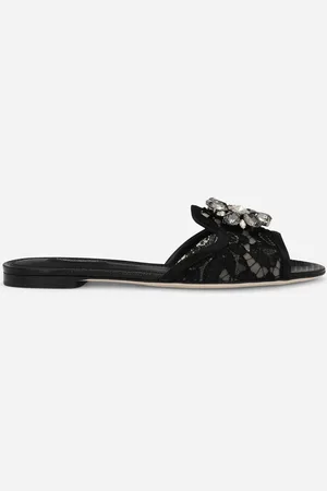 Dolce & Gabbana Sandalias De Pala De Encaje Con Cristales - Mujer Palas 35