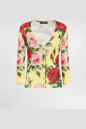 Dolce & Gabbana Cárdigan De Punto De Seda Con Estampado Bouquet - Mujer Prendas De Punto 36