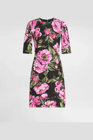 Dolce & Gabbana Vestido Reloj De Arena Midi De Algodón Con Estampado De Peonías - Mujer Vestidos 38