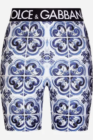 Dolce & Gabbana Pantalones Cortos Tipo Ciclista Con Estampado De Mayólica - Mujer Pantalones Largos Y Cortos Azul 40